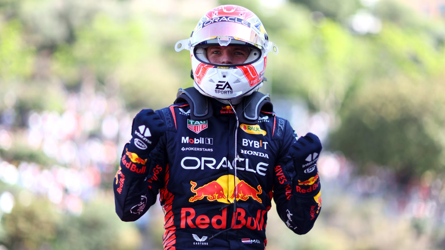 MONTE-CARLO, MONACO - MAY 27: Pole position qualifier Max Verstappen of the Netherlands and Oracle Red Bull Racing celebrates in parc ferme during qualifying ahead of the F1 Grand Prix of Monaco at Circuit de Monaco on May 27, 2023 in Monte-Carlo, Monaco. (Photo by Dan Istitene - Formula 1/Formula 1 via Getty Images)