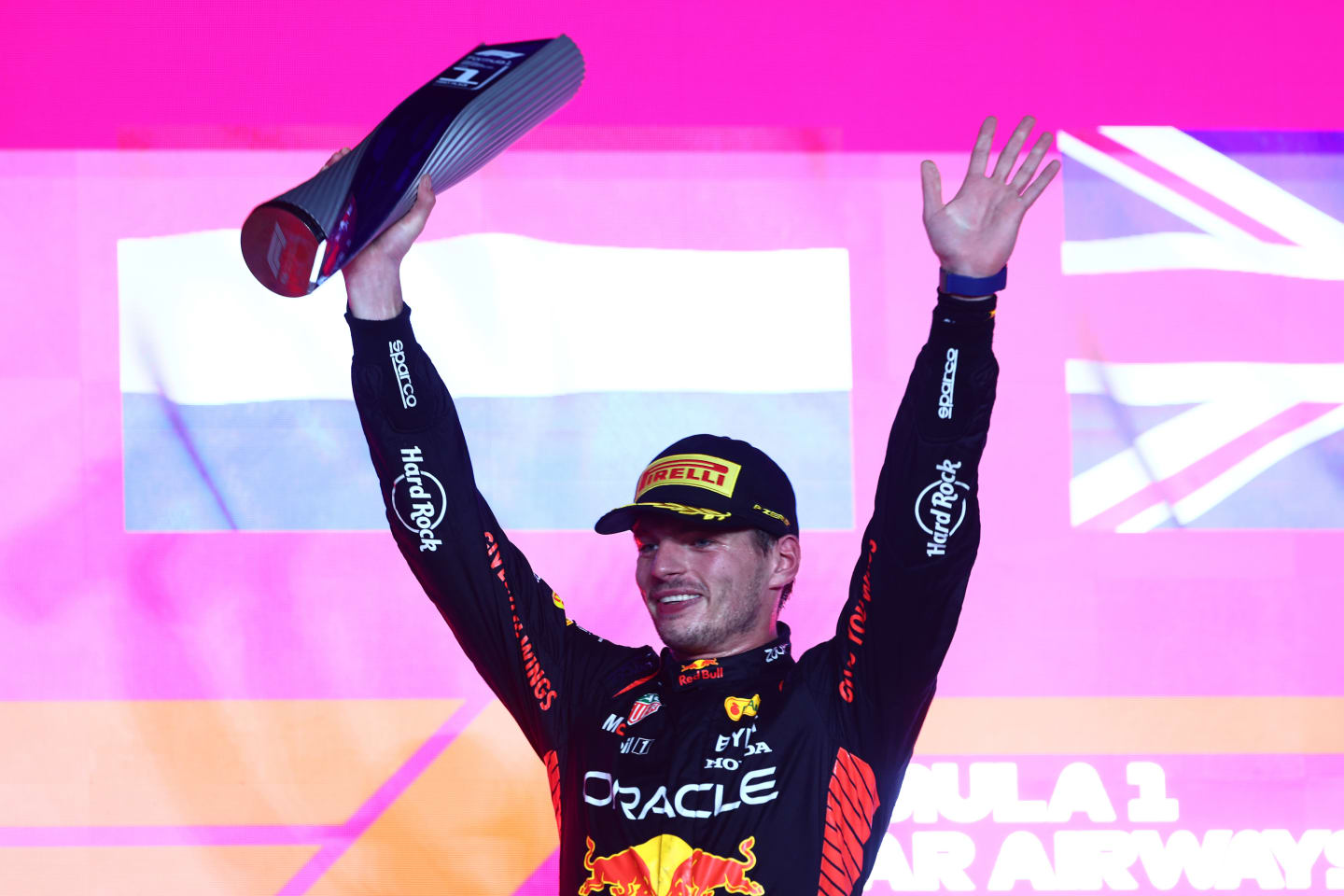 LUSAIL CITY, QATAR - OCTOBER 08: Race winner Max Verstappen of the Netherlands and Oracle Red Bull