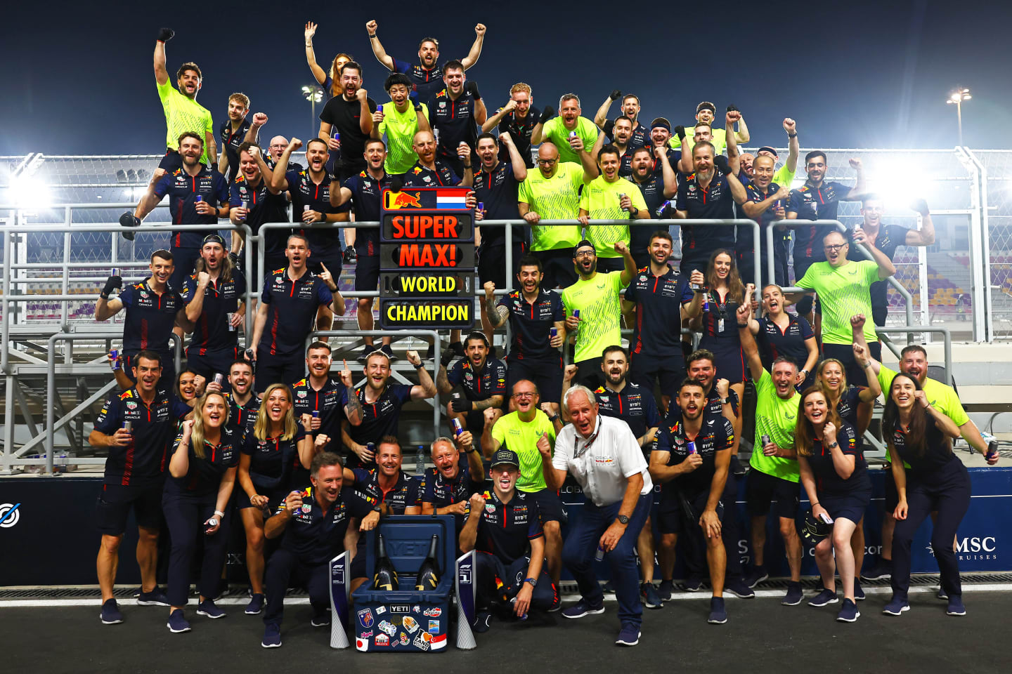 LUSAIL CITY, QATAR - OCTOBER 08: Race winner Max Verstappen of the Netherlands and Oracle Red Bull