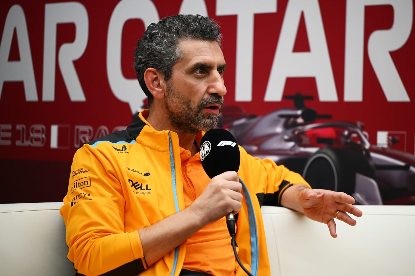 LUSAIL CITY, QATAR - OCTOBER 06: McLaren Team Principal Andrea Stella attends the Team Principals Press Conference during practice ahead of the F1 Grand Prix of Qatar at Lusail International Circuit on October 06, 2023 in Lusail City, Qatar. (Photo by Clive Mason/Getty Images)