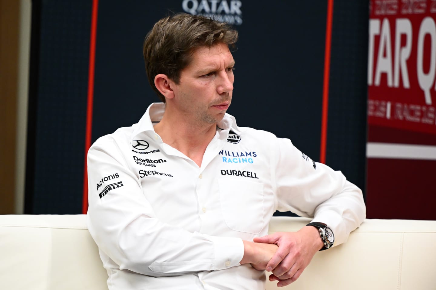 LUSAIL CITY, QATAR - OCTOBER 06: James Vowles, Team Principal of Williams attends the Team Principals Press Conference during practice ahead of the F1 Grand Prix of Qatar at Lusail International Circuit on October 06, 2023 in Lusail City, Qatar. (Photo by Clive Mason/Getty Images)