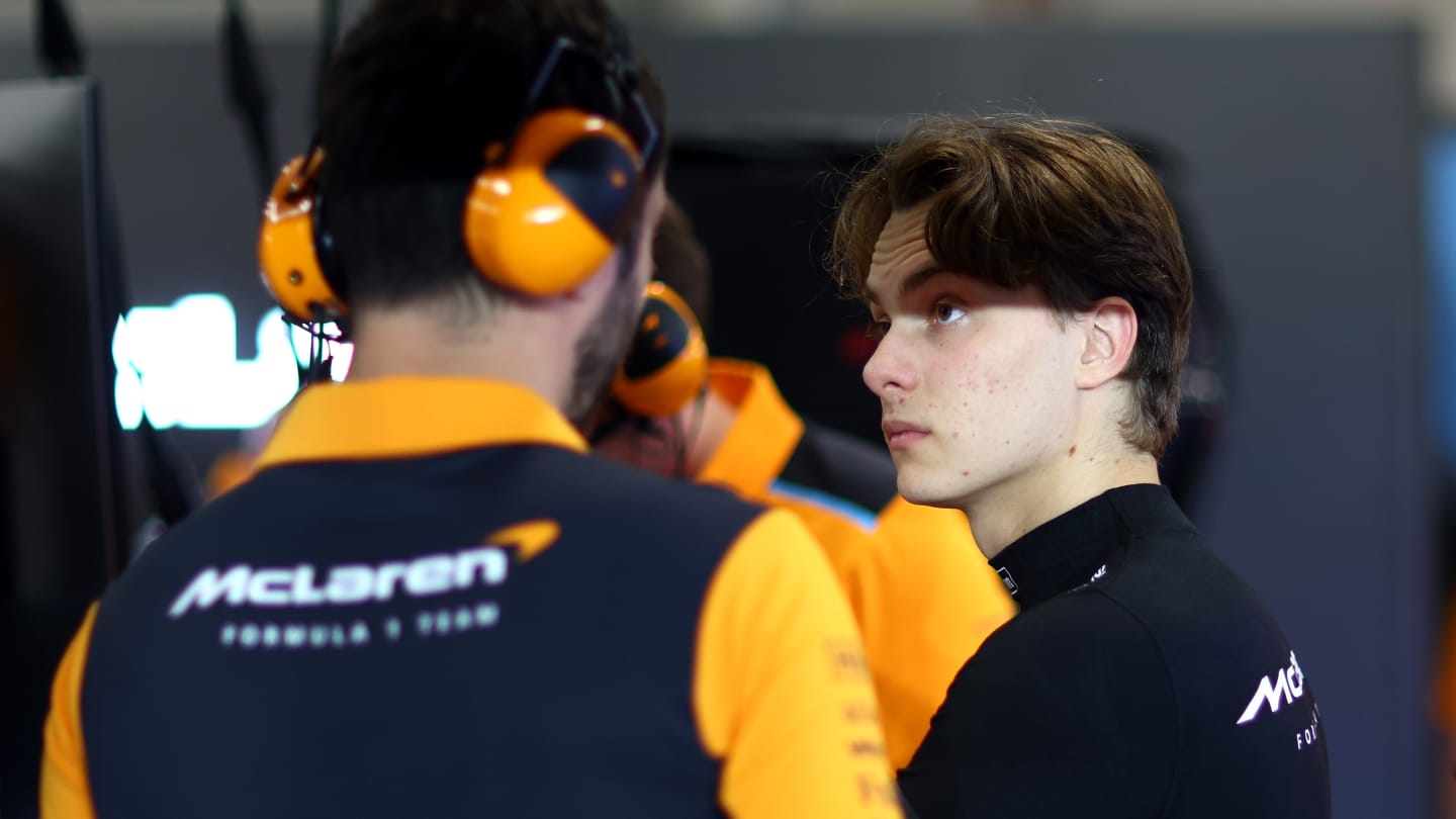 LUSAIL CITY, QATAR - OCTOBER 06: Oscar Piastri of Australia and McLaren prepares to drive in the garage during qualifying ahead of the F1 Grand Prix of Qatar at Lusail International Circuit on October 06, 2023 in Lusail City, Qatar. (Photo by Dan Istitene - Formula 1/Formula 1 via Getty Images)