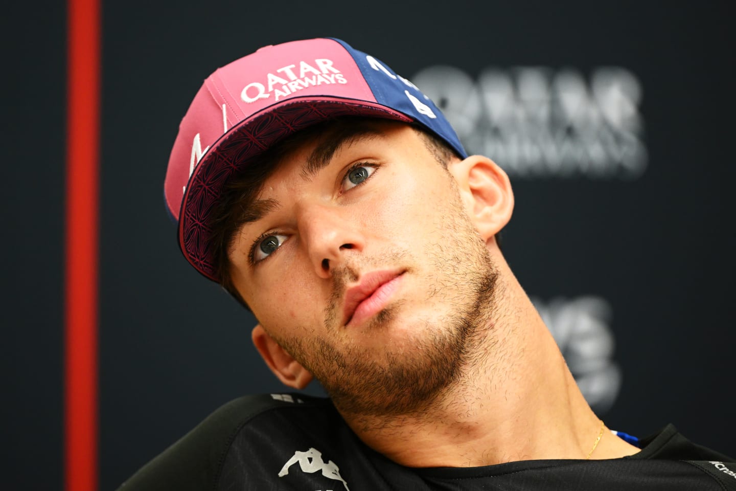 LUSAIL CITY, QATAR - OCTOBER 05: Pierre Gasly of France and Alpine F1 attends the Drivers Press Conference during previews ahead of the F1 Grand Prix of Qatar at Lusail International Circuit on October 05, 2023 in Lusail City, Qatar. (Photo by Clive Mason/Getty Images)