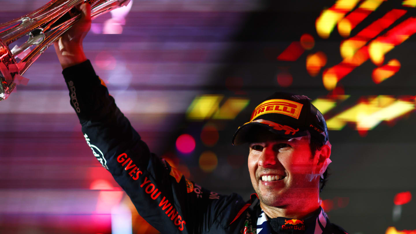 JEDDAH, SAUDI ARABIA - MARCH 19: Race winner Sergio Perez of Mexico and Oracle Red Bull Racing