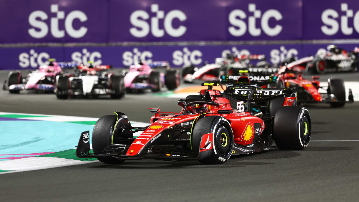 JEDDAH, SAUDI ARABIA - MARCH 19: Carlos Sainz of Spain driving (55) the Ferrari SF-23 on track