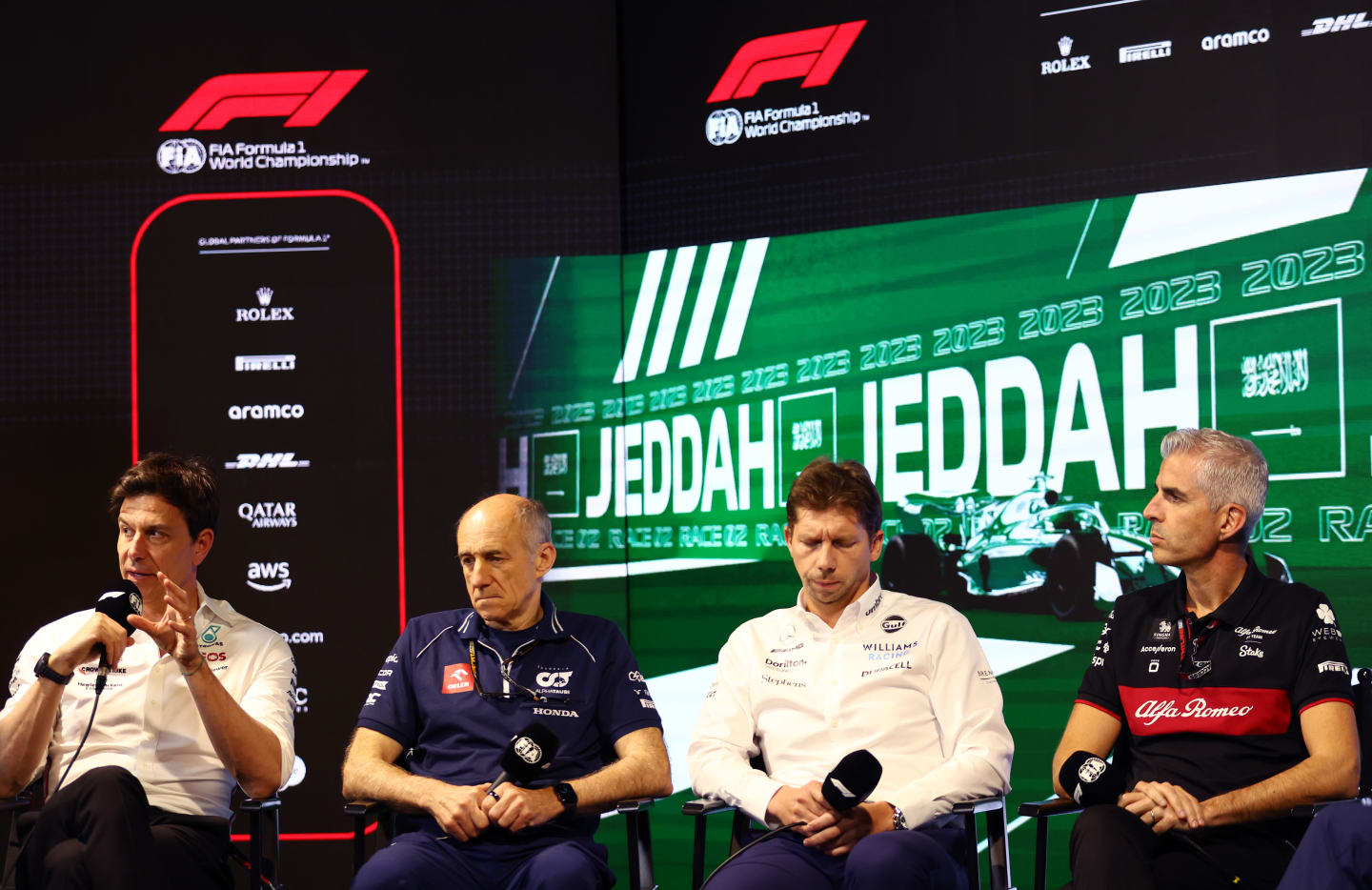 JEDDAH, SAUDI ARABIA - MARCH 17: (L-R) Mercedes GP Executive Director Toto Wolff, Scuderia