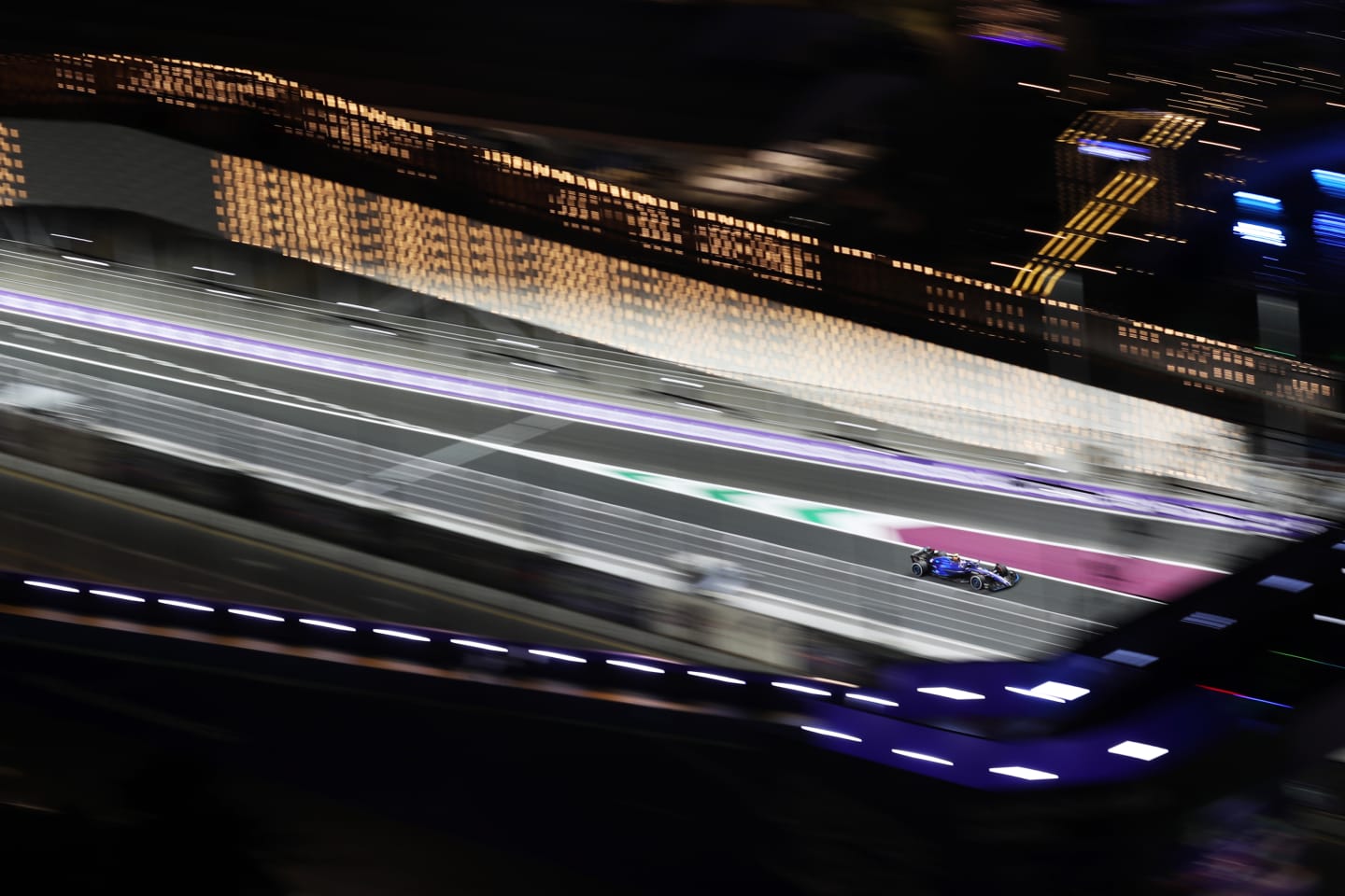 JEDDAH, SAUDI ARABIA - MARCH 17: Logan Sargeant of United States driving the (2) Williams FW45 Mercedes on track during practice ahead of the F1 Grand Prix of Saudi Arabia at Jeddah Corniche Circuit on March 17, 2023 in Jeddah, Saudi Arabia. (Photo by Peter Fox/Getty Images)