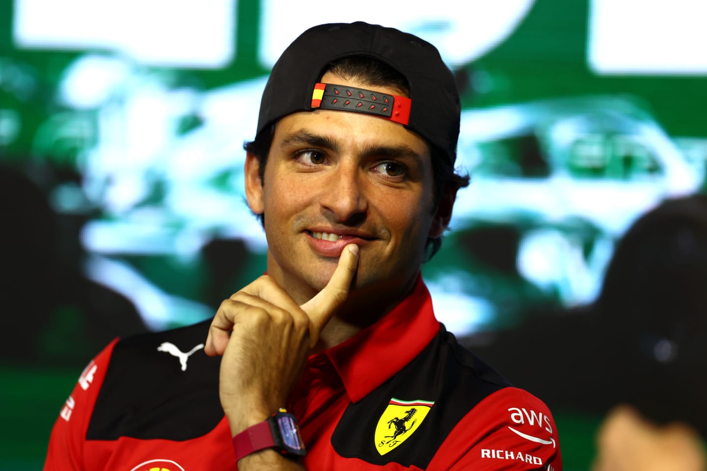 JEDDAH, SAUDI ARABIA - MARCH 16: Carlos Sainz of Spain and Ferrari attends the Drivers Press