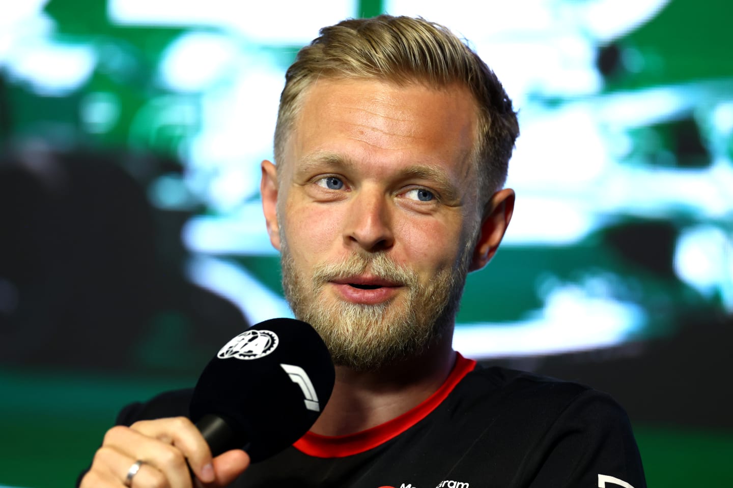 JEDDAH, SAUDI ARABIA - MARCH 16: Kevin Magnussen of Denmark and Haas F1 attends the Drivers Press Conference during previews ahead of the F1 Grand Prix of Saudi Arabia at Jeddah Corniche Circuit on March 16, 2023 in Jeddah, Saudi Arabia. (Photo by Bryn Lennon/Getty Images)