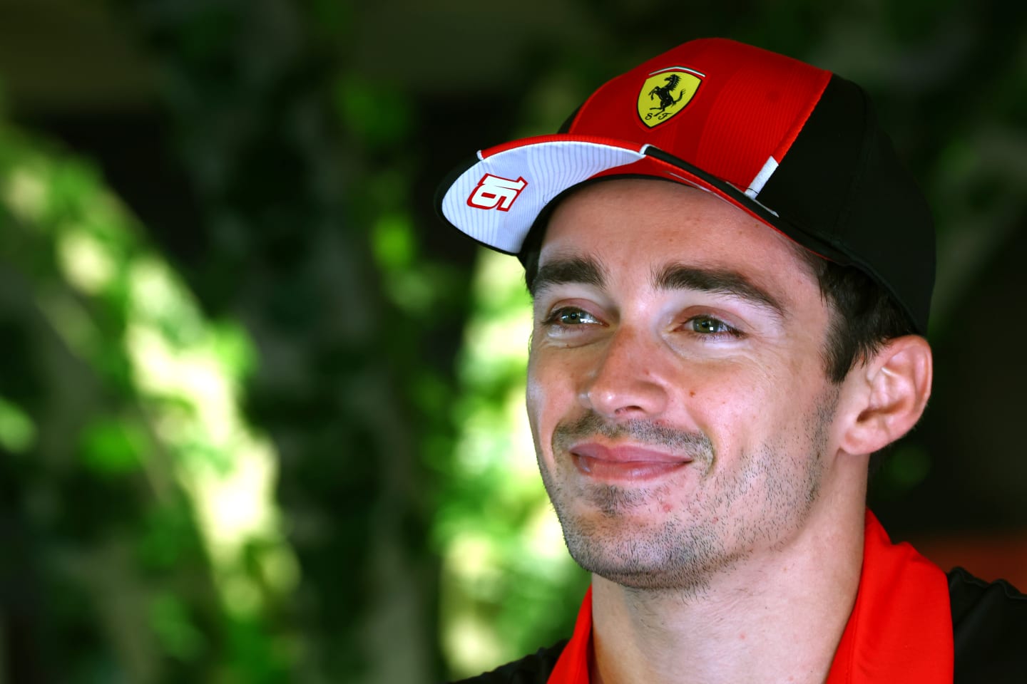 JEDDAH, SAUDI ARABIA - MARCH 16: Charles Leclerc of Monaco and Ferrari talks to the media in the