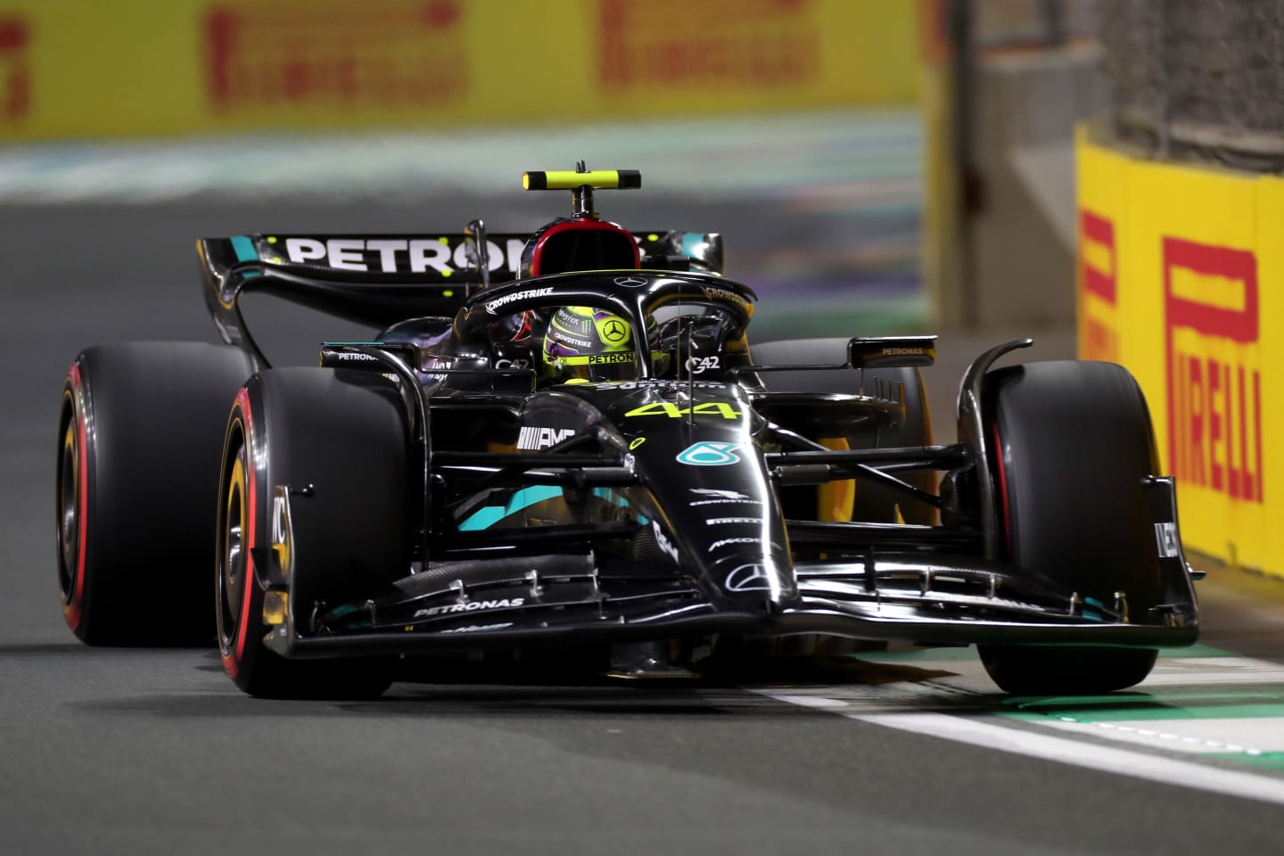 JEDDAH, SAUDI ARABIA - MARCH 18: Lewis Hamilton of Great Britain driving the (44) Mercedes AMG