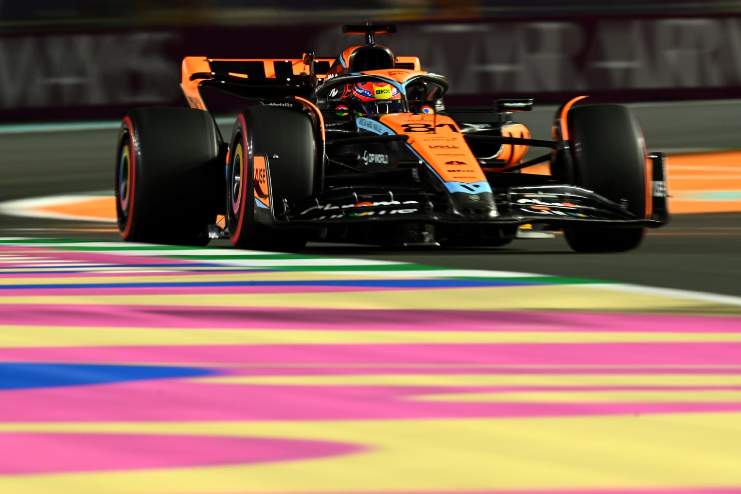 JEDDAH, SAUDI ARABIA - MARCH 18: Oscar Piastri of Australia driving the (81) McLaren MCL60 Mercedes