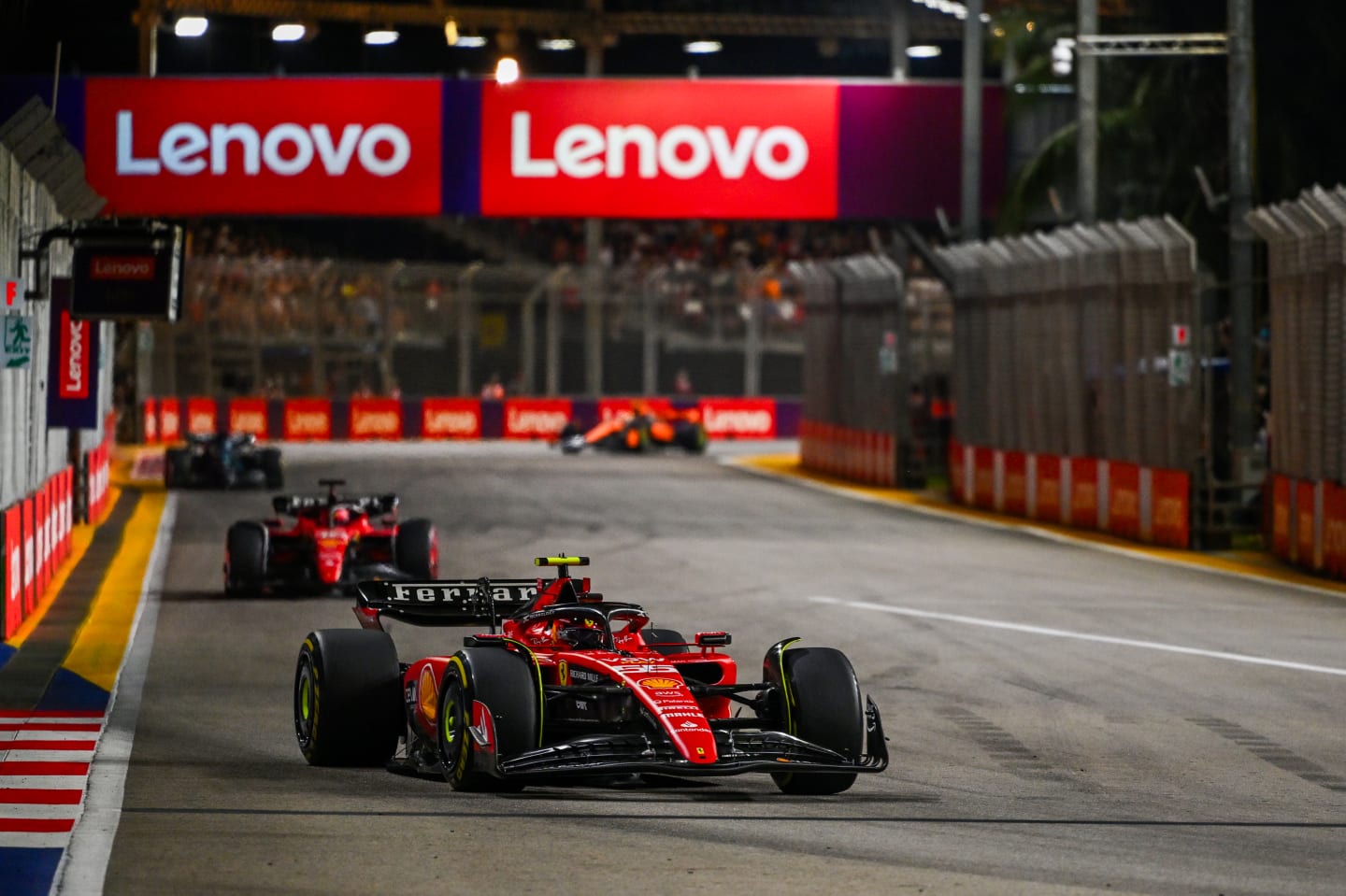 SINGAPORE, SINGAPORE - SEPTEMBER 17: Carlos Sainz of Spain driving (55) the Ferrari SF-23 on track