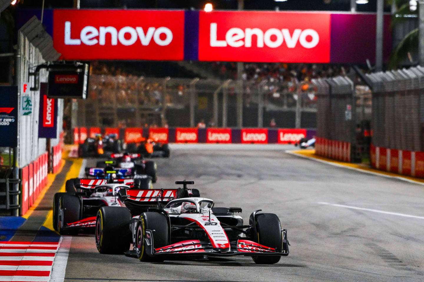 SINGAPORE, SINGAPORE - SEPTEMBER 17: Kevin Magnussen of Denmark driving the (20) Haas F1 VF-23