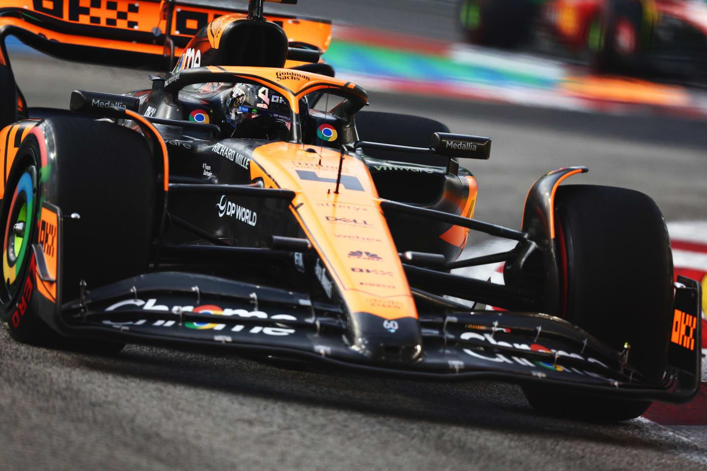 SINGAPORE, SINGAPORE - SEPTEMBER 16: Lando Norris of Great Britain driving the (4) McLaren MCL60 Mercedes on track during final practice ahead of the F1 Grand Prix of Singapore at Marina Bay Street Circuit on September 16, 2023 in Singapore, Singapore. (Photo by Clive Rose/Getty Images)