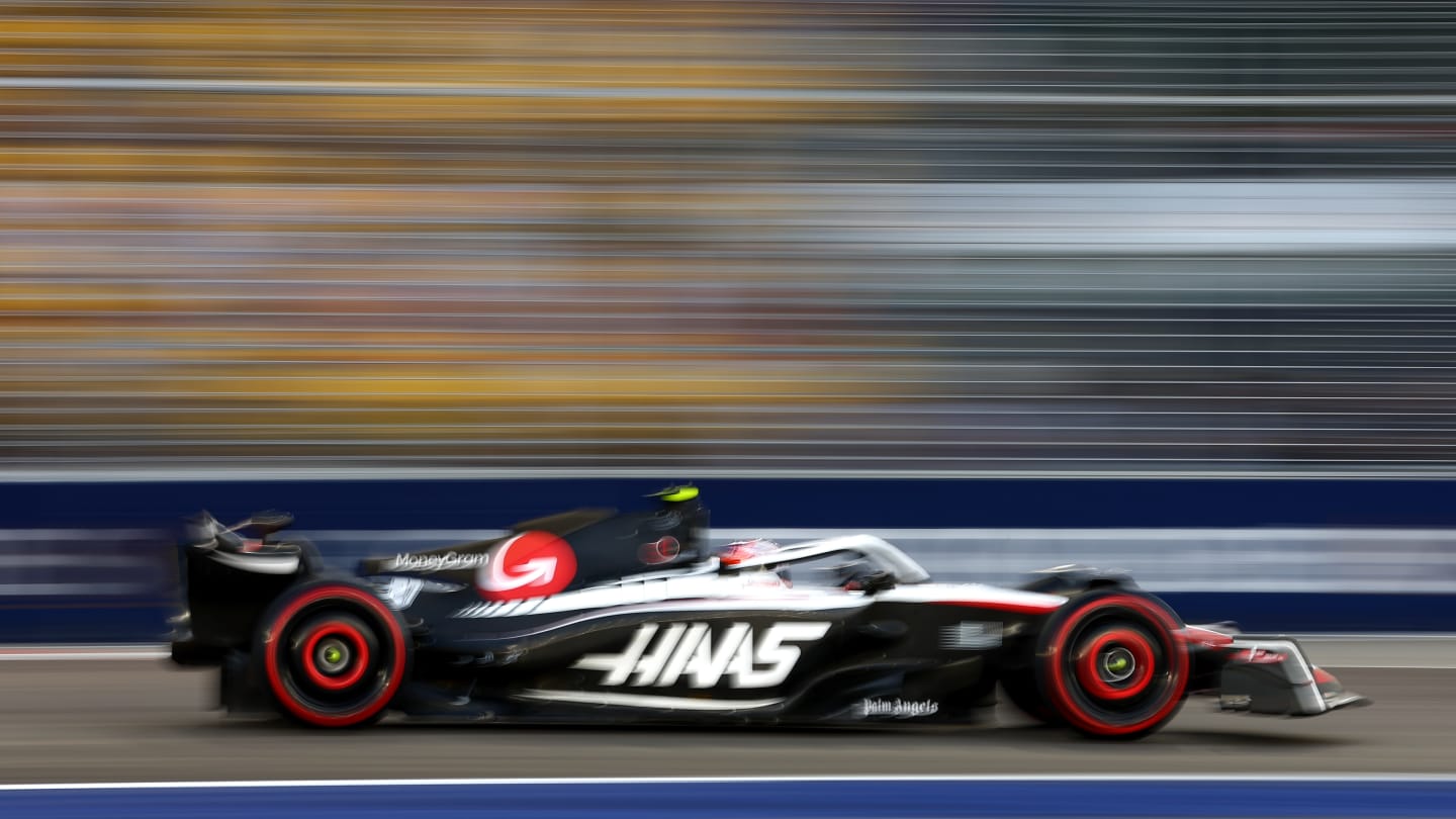 SINGAPORE, SINGAPORE - SEPTEMBER 16: Nico Hulkenberg of Germany driving the (27) Haas F1 VF-23 Ferrari on track during final practice ahead of the F1 Grand Prix of Singapore at Marina Bay Street Circuit on September 16, 2023 in Singapore, Singapore. (Photo by Bryn Lennon - Formula 1/Formula 1 via Getty Images)