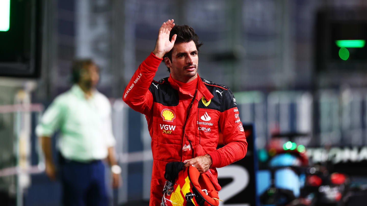 SINGAPORE, SINGAPORE - SEPTEMBER 16: Pole position qualifier Carlos Sainz of Spain and Ferrari celebrates in parc ferme during qualifying ahead of the F1 Grand Prix of Singapore at Marina Bay Street Circuit on September 16, 2023 in Singapore, Singapore. (Photo by Bryn Lennon - Formula 1/Formula 1 via Getty Images)