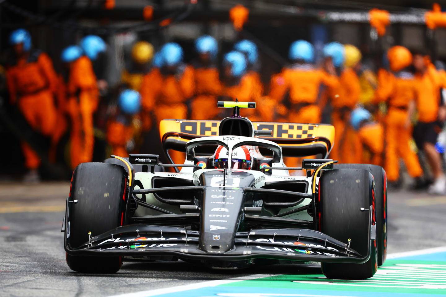 BARCELONA, SPAIN - JUNE 04: Lando Norris of Great Britain driving the (4) McLaren MCL60 Mercedes in the Pitlane during the F1 Grand Prix of Spain at Circuit de Barcelona-Catalunya on June 04, 2023 in Barcelona, Spain. (Photo by Mark Thompson/Getty Images)