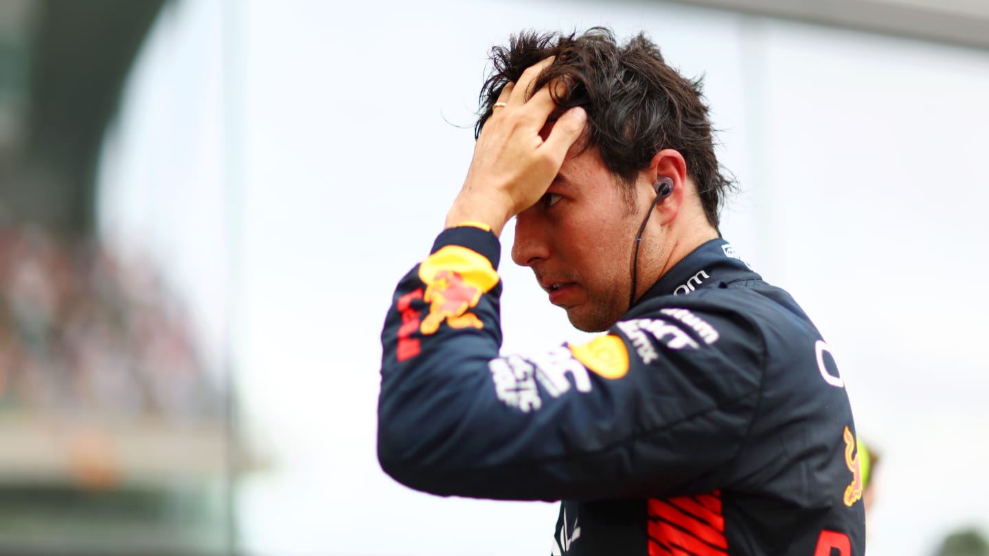 BARCELONA, SPAIN - JUNE 04: Fourth placed Sergio Perez of Mexico and Oracle Red Bull Racing walks in parc ferme during the F1 Grand Prix of Spain at Circuit de Barcelona-Catalunya on June 04, 2023 in Barcelona, Spain. (Photo by Dan Istitene - Formula 1/Formula 1 via Getty Images)