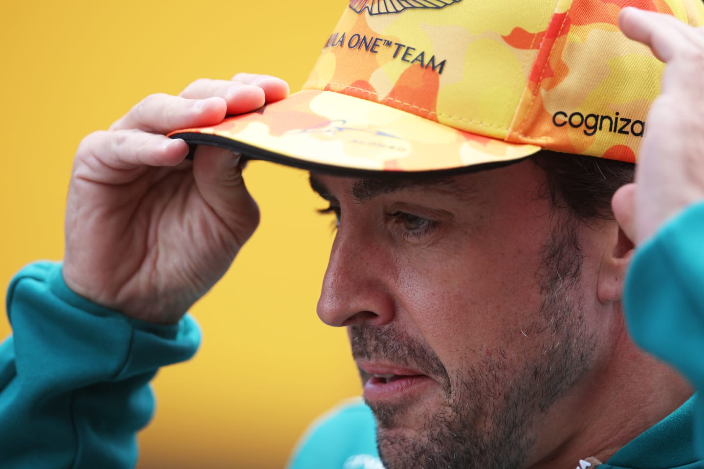 BARCELONA, SPAIN - JUNE 01: Fernando Alonso of Spain and Aston Martin F1 Team looks on in the