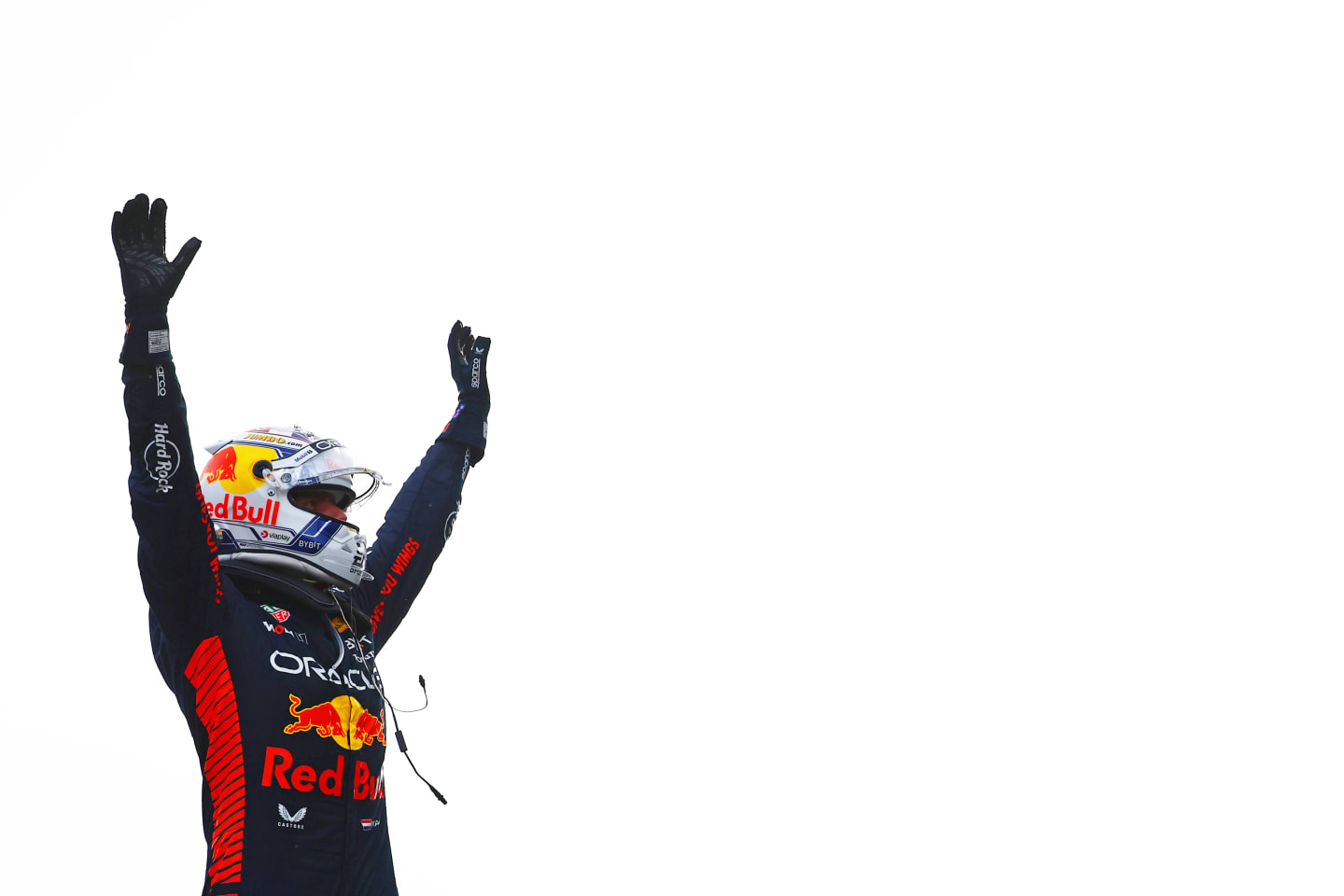 ZANDVOORT, NETHERLANDS - AUGUST 27: Race winner Max Verstappen of the Netherlands and Oracle Red Bull Racing celebrates in parc ferme during the F1 Grand Prix of The Netherlands at Circuit Zandvoort on August 27, 2023 in Zandvoort, Netherlands. (Photo by Mark Thompson/Getty Images)