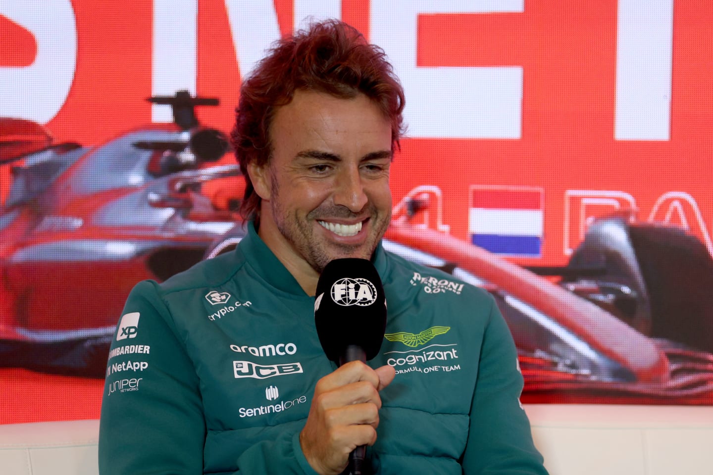 ZANDVOORT, NETHERLANDS - AUGUST 24: Fernando Alonso of Spain and Aston Martin F1 Team attends the Drivers Press Conference during previews ahead of the F1 Grand Prix of The Netherlands at Circuit Zandvoort on August 24, 2023 in Zandvoort, Netherlands. (Photo by Dean Mouhtaropoulos/Getty Images)