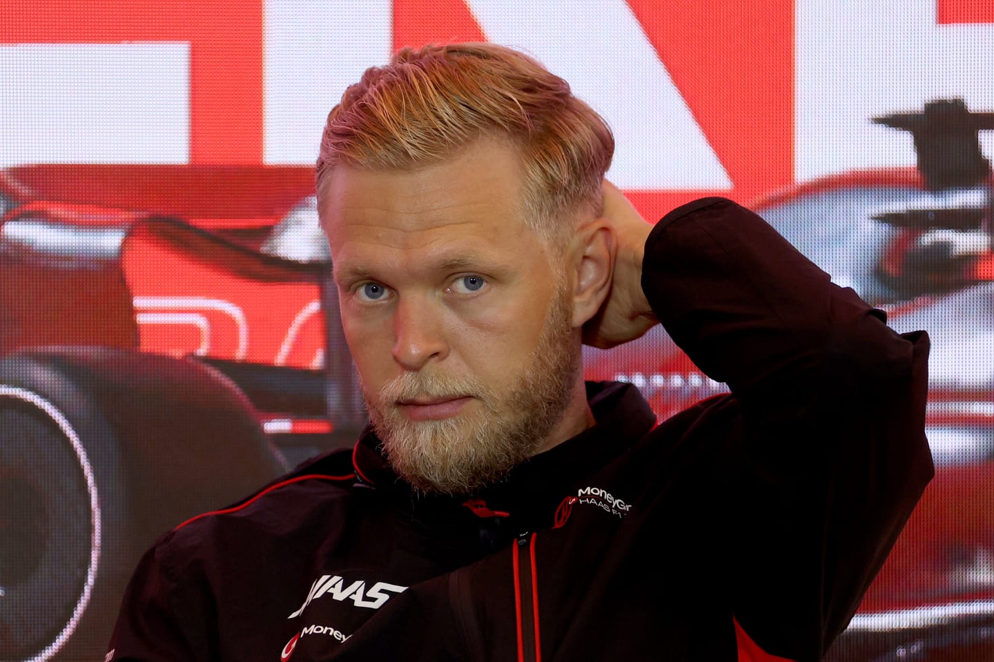 ZANDVOORT, NETHERLANDS - AUGUST 24: Kevin Magnussen of Denmark and Haas F1 attends the Drivers Press Conference during previews ahead of the F1 Grand Prix of The Netherlands at Circuit Zandvoort on August 24, 2023 in Zandvoort, Netherlands. (Photo by Dean Mouhtaropoulos/Getty Images)
