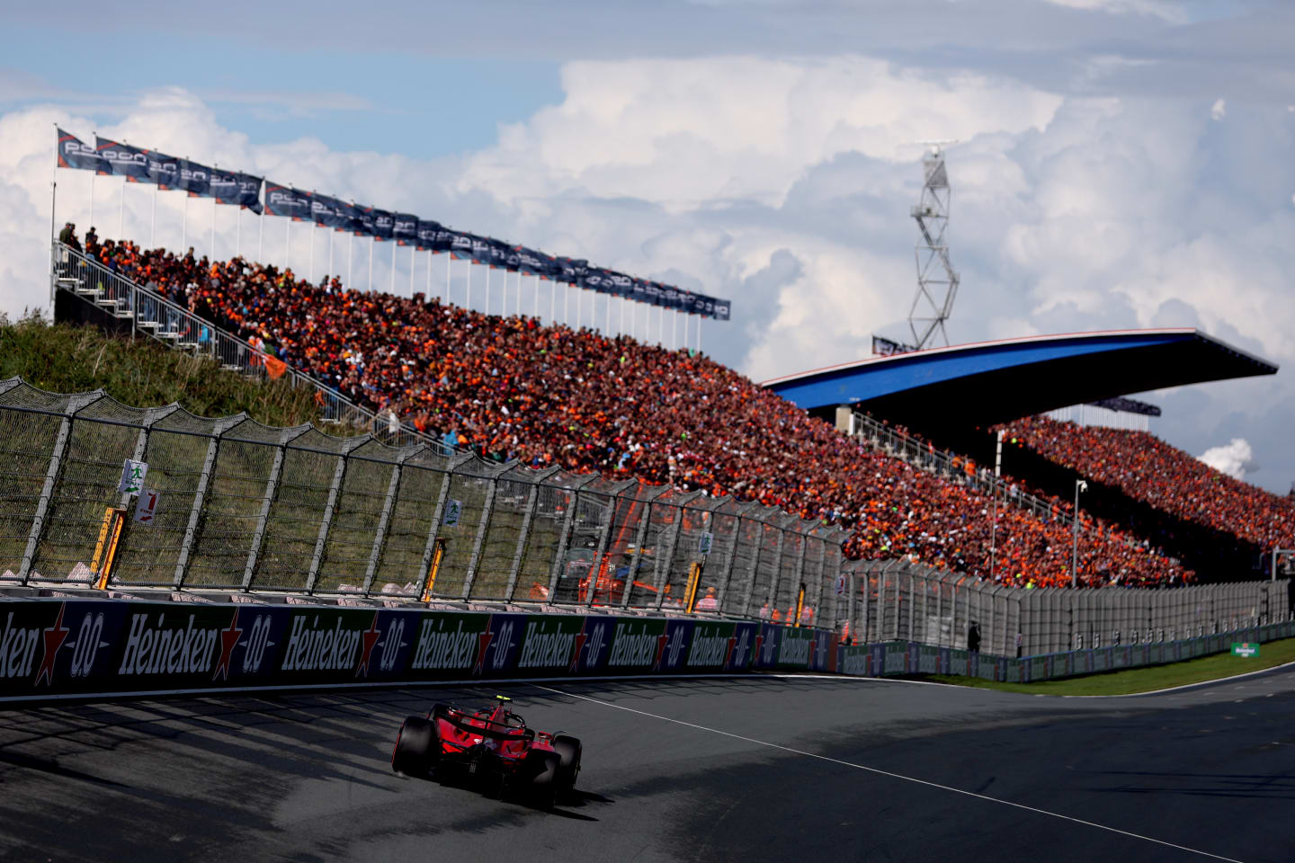 ZANDVOORT, NETHERLANDS - AUGUST 26: Carlos Sainz of Spain driving (55) the Ferrari SF-23 on track