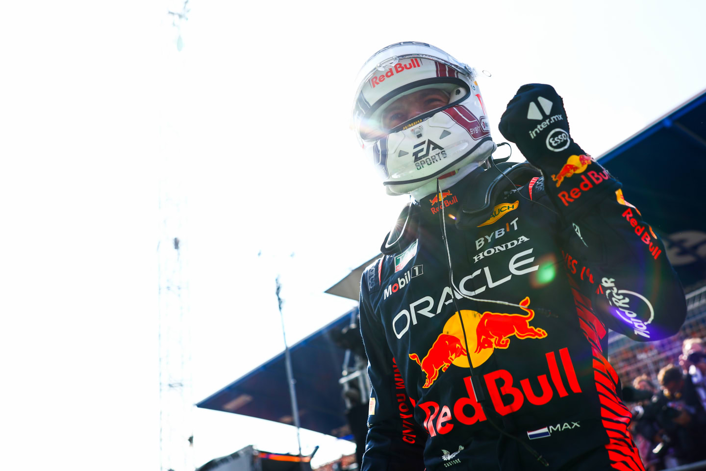 ZANDVOORT, NETHERLANDS - AUGUST 26: Pole position qualifier Max Verstappen of the Netherlands and Oracle Red Bull Racing celebrates in parc ferme during qualifying ahead of the F1 Grand Prix of The Netherlands at Circuit Zandvoort on August 26, 2023 in Zandvoort, Netherlands. (Photo by Mark Thompson/Getty Images)