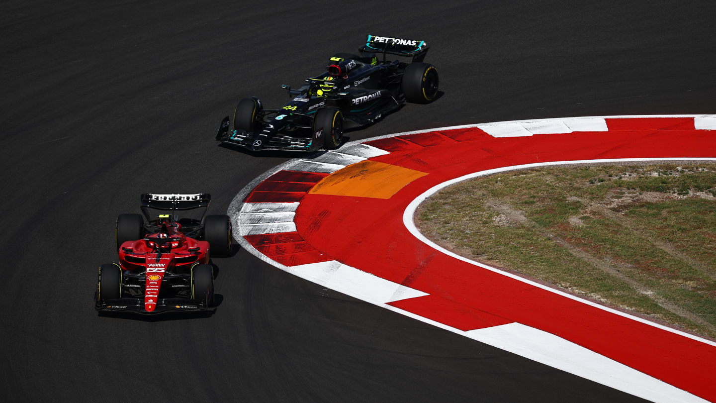 AUSTIN, TEXAS - OCTOBER 22: Charles Leclerc of Monaco driving the (16) Ferrari SF-23 leads Lewis