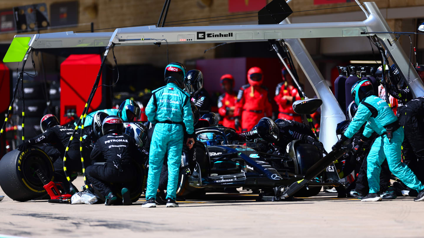 AUSTIN, TEXAS - OCTOBER 22: George Russell of Great Britain driving the (63) Mercedes AMG Petronas