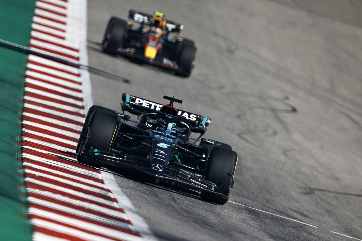 AUSTIN, TEXAS - OCTOBER 22: George Russell of Great Britain driving the (63) Mercedes AMG Petronas