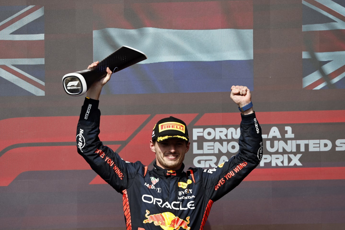 AUSTIN, TEXAS - OCTOBER 22: Race winner Max Verstappen of the Netherlands and Oracle Red Bull