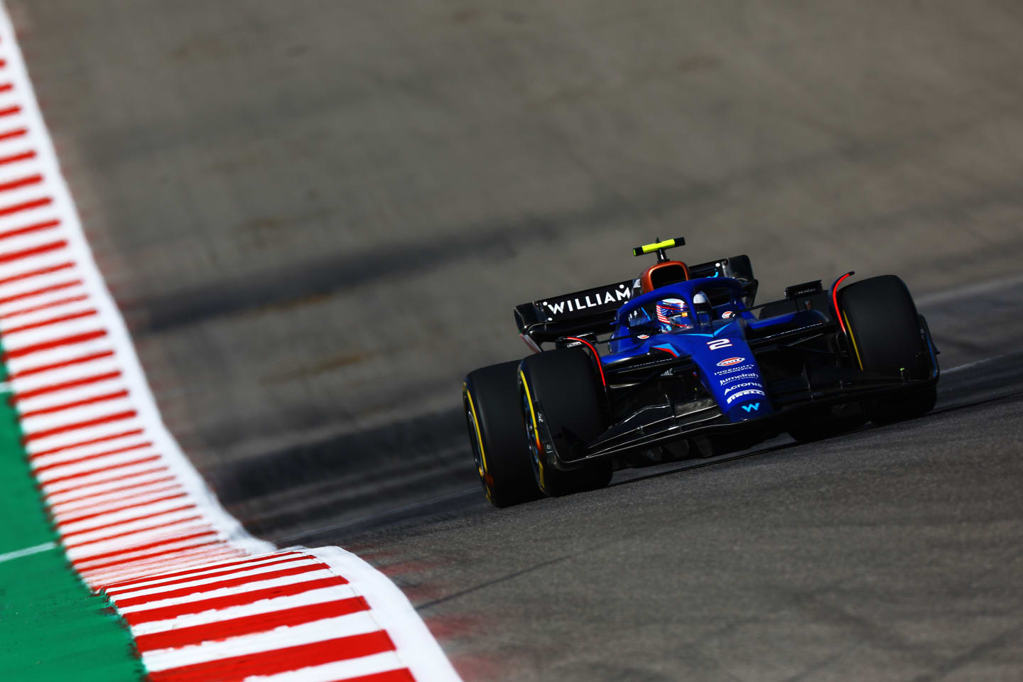 AUSTIN, TEXAS - OCTOBER 20: Logan Sargeant of United States driving the (2) Williams FW45 Mercedes on track  during practice ahead of the F1 Grand Prix of United States at Circuit of The Americas on October 20, 2023 in Austin, Texas. (Photo by Mark Thompson/Getty Images)