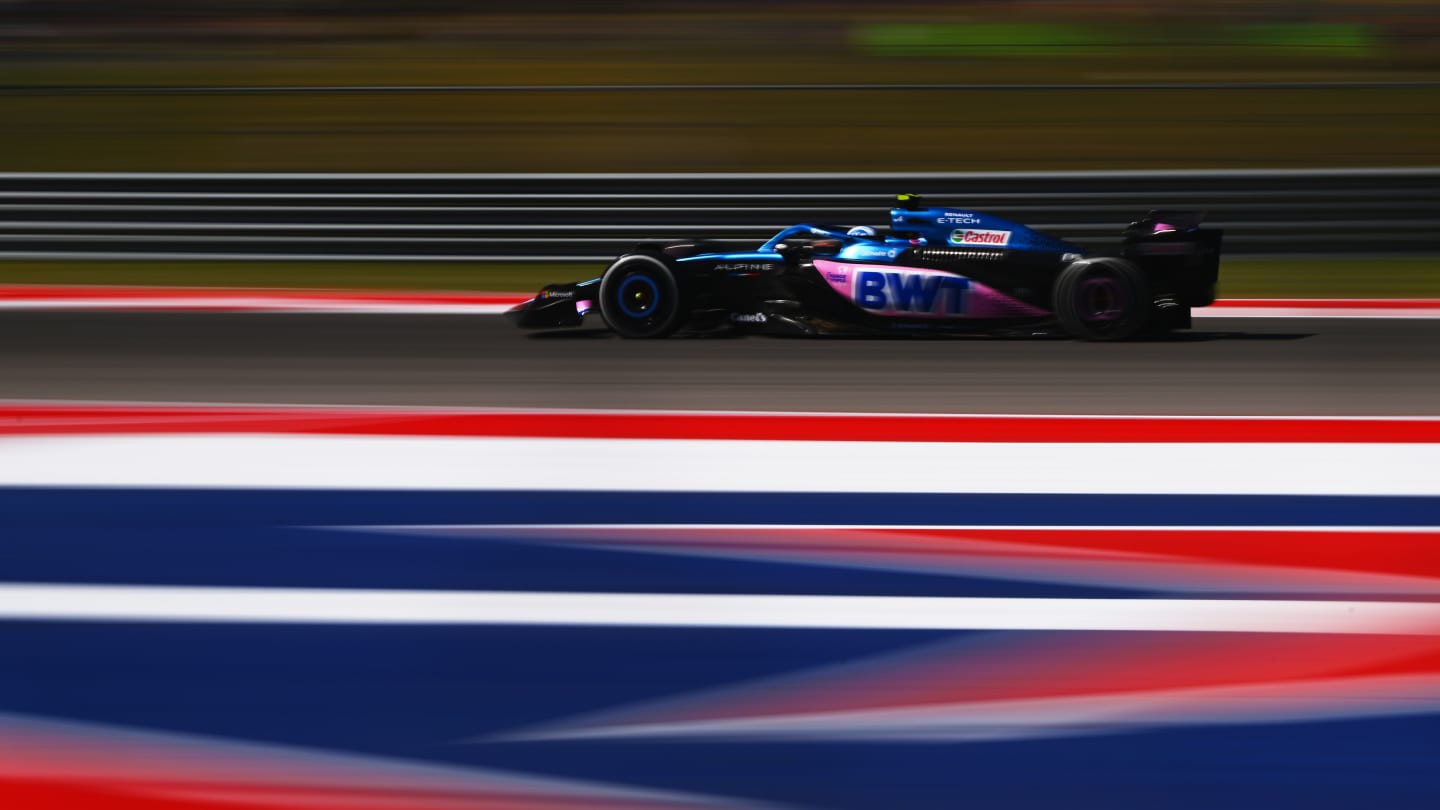 AUSTIN, TEXAS - OCTOBER 20: Pierre Gasly of France driving the (10) Alpine F1 A523 Renault on track during practice ahead of the F1 Grand Prix of United States at Circuit of The Americas on October 20, 2023 in Austin, Texas. (Photo by Clive Mason - Formula 1/Formula 1 via Getty Images)