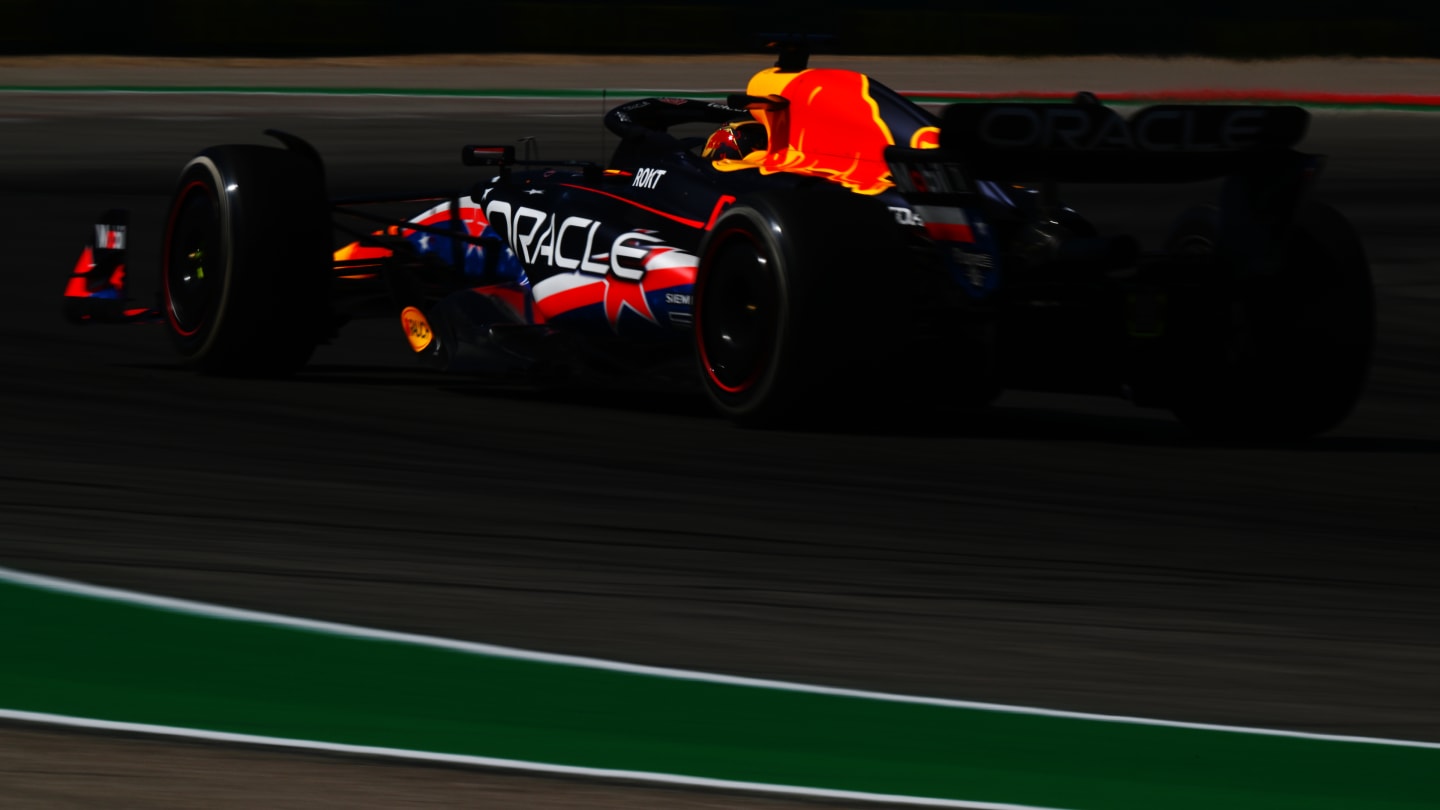 AUSTIN, TEXAS - OCTOBER 20: Max Verstappen of the Netherlands driving the (1) Oracle Red Bull Racing RB19 on track during practice ahead of the F1 Grand Prix of United States at Circuit of The Americas on October 20, 2023 in Austin, Texas. (Photo by Clive Mason - Formula 1/Formula 1 via Getty Images)