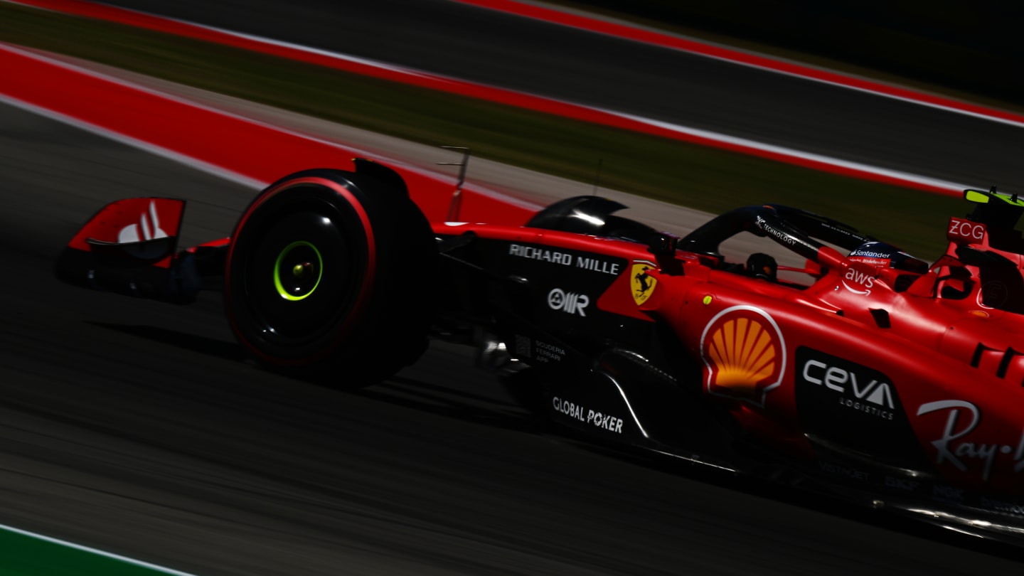AUSTIN, TEXAS - OCTOBER 20: Carlos Sainz of Spain driving (55) the Ferrari SF-23 on track during practice ahead of the F1 Grand Prix of United States at Circuit of The Americas on October 20, 2023 in Austin, Texas. (Photo by Clive Mason - Formula 1/Formula 1 via Getty Images)