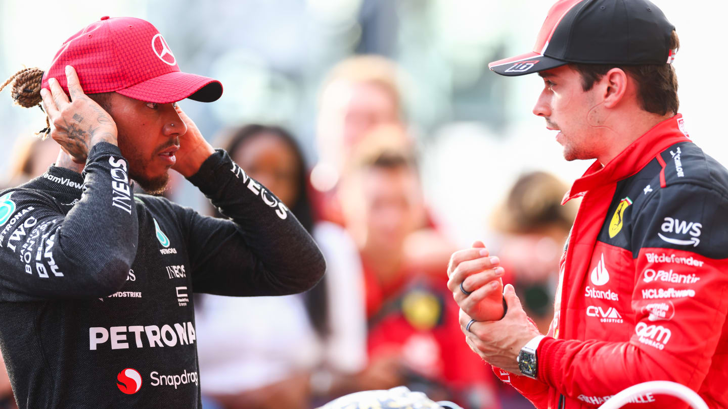 AUSTIN, TEXAS - OCTOBER 21: Second placed Lewis Hamilton of Great Britain and Mercedes talks with