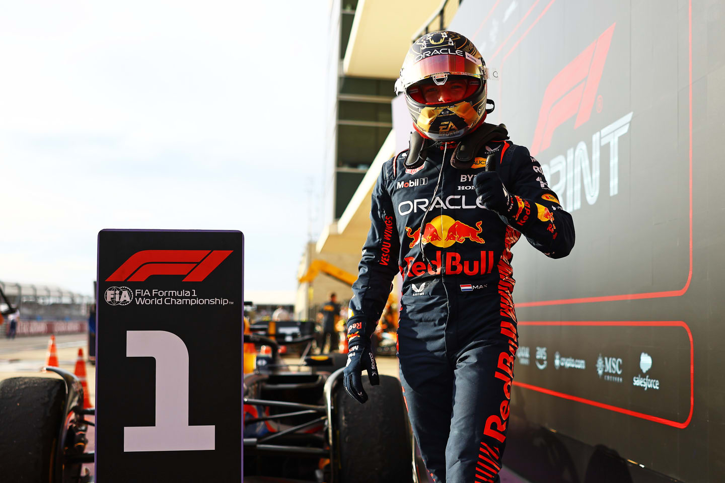 AUSTIN, TEXAS - OCTOBER 21: Sprint winner Max Verstappen of the Netherlands and Oracle Red Bull