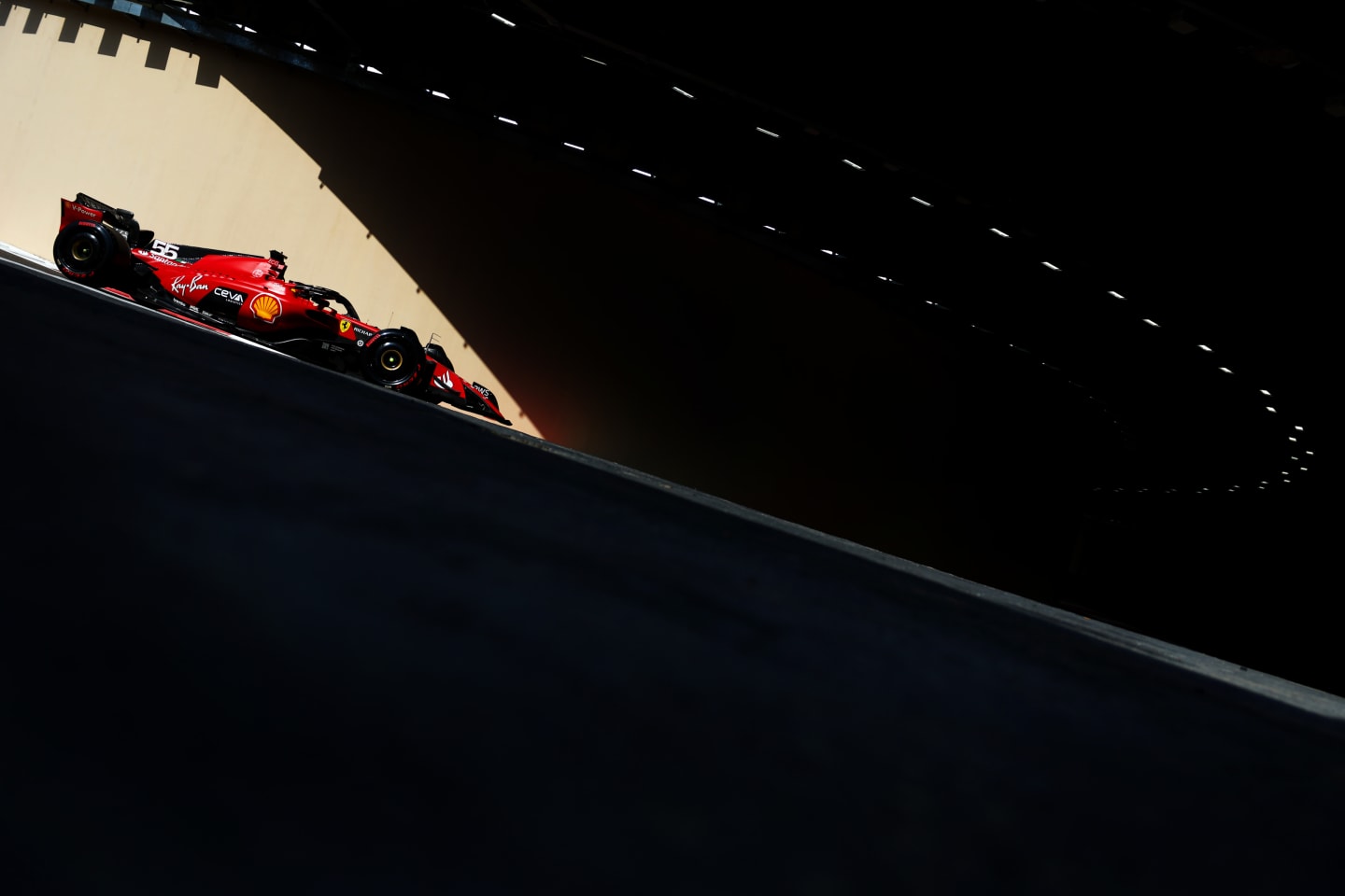 Carlos Sainz driving the Ferrari around the circuit in Abu Dhabi