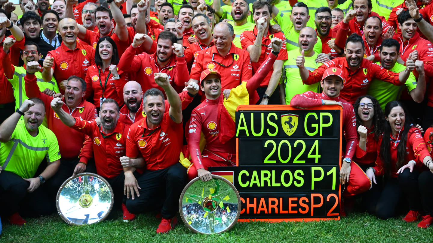 MELBOURNE, AUSTRALIA - MARCH 24: Race winner Carlos Sainz of Spain and Ferrari and Second placed