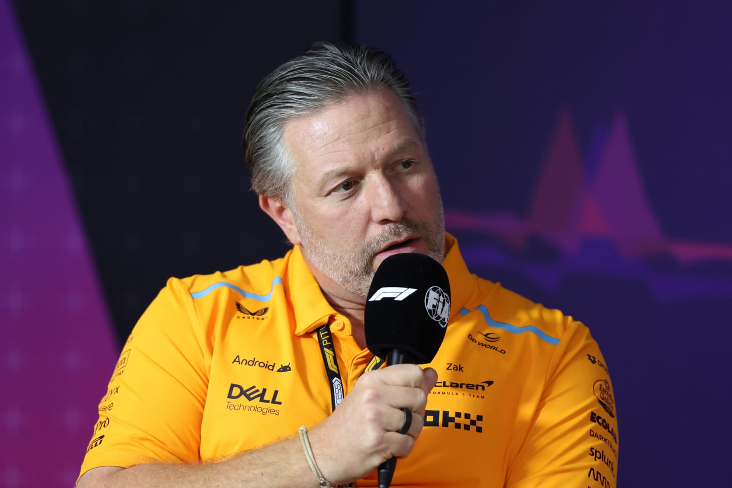 MELBOURNE, AUSTRALIA - MARCH 22: McLaren Chief Executive Officer Zak Brown attends the Team Principals Press Conference during practice ahead of the F1 Grand Prix of Australia at Albert Park Circuit on March 22, 2024 in Melbourne, Australia. (Photo by Robert Cianflone/Getty Images)