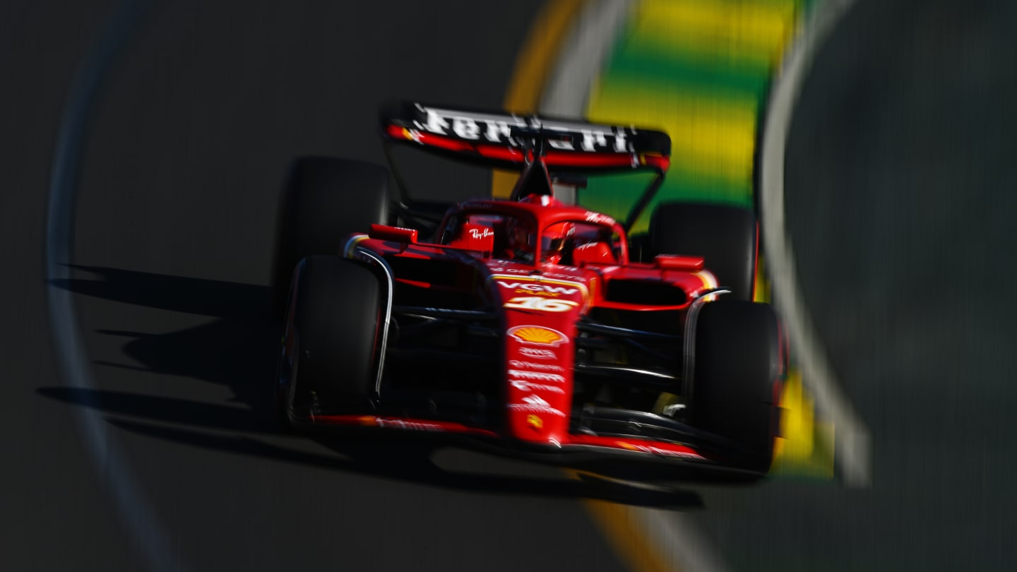 MELBOURNE, AUSTRALIA - MARCH 22: Charles Leclerc of Monaco driving the (16) Ferrari SF-24 on track during practice ahead of the F1 Grand Prix of Australia at Albert Park Circuit on March 22, 2024 in Melbourne, Australia. (Photo by Clive Mason - Formula 1/Formula 1 via Getty Images)