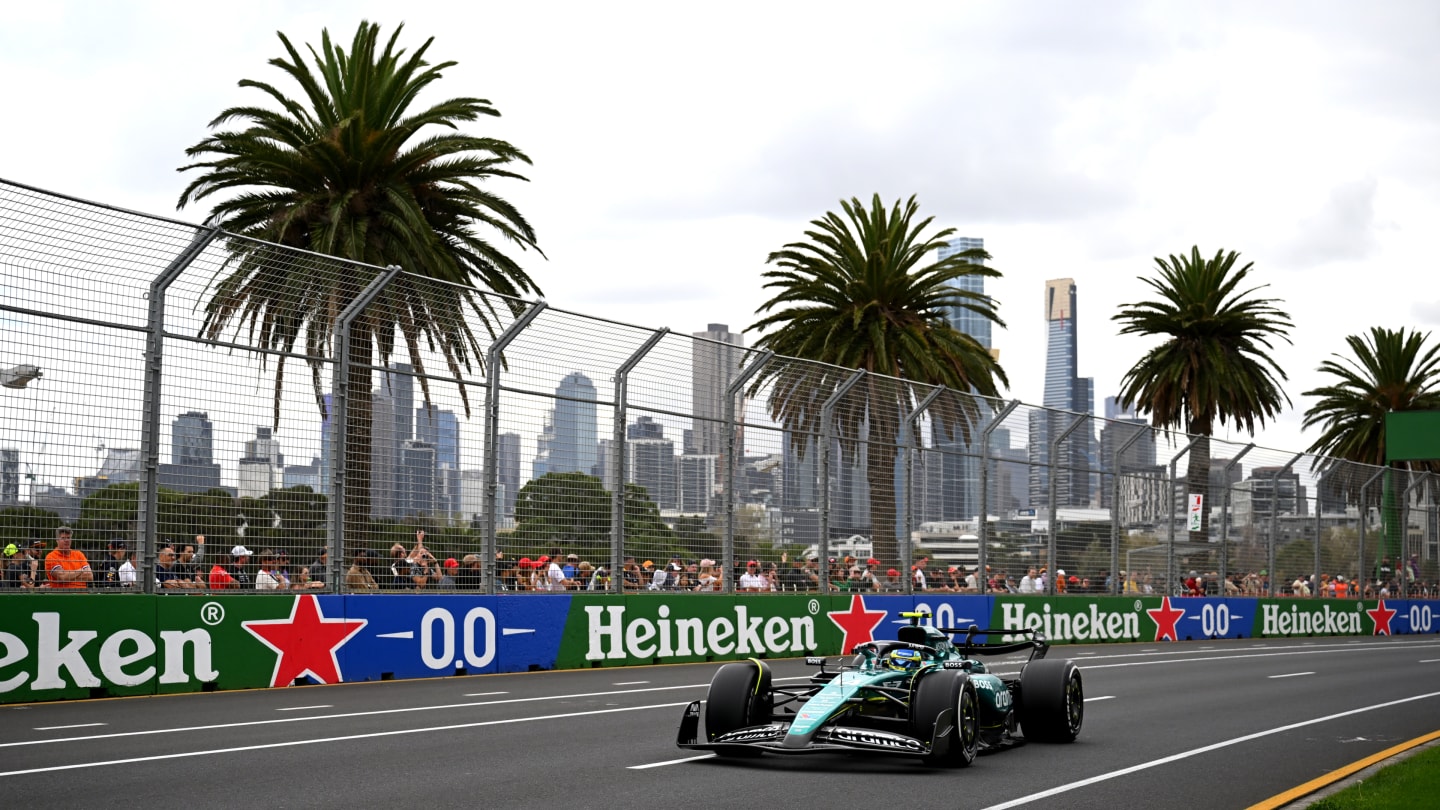 MELBOURNE, AUSTRALIA - MARCH 23: Fernando Alonso of Spain driving the (14) Aston Martin AMR24