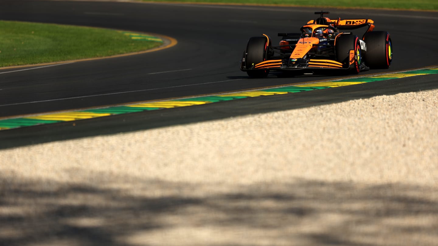 MELBOURNE, AUSTRALIA - MARCH 23: Oscar Piastri of Australia driving the (81) McLaren MCL38 Mercedes on track during qualifying ahead of the F1 Grand Prix of Australia at Albert Park Circuit on March 23, 2024 in Melbourne, Australia. (Photo by Mike Owen - Formula 1/Formula 1 via Getty Images)