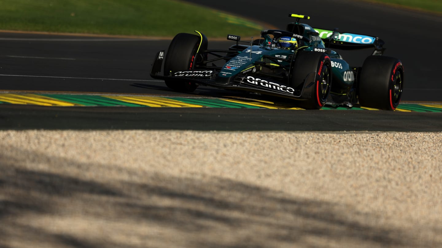 MELBOURNE, AUSTRALIA - MARCH 23: Fernando Alonso of Spain driving the (14) Aston Martin AMR24 Mercedes on track during qualifying ahead of the F1 Grand Prix of Australia at Albert Park Circuit on March 23, 2024 in Melbourne, Australia. (Photo by Mike Owen - Formula 1/Formula 1 via Getty Images)