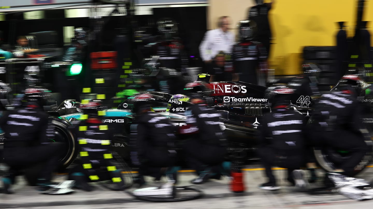 BAHRAIN, BAHRAIN - MARCH 02: Lewis Hamilton of Great Britain driving the (44) Mercedes AMG Petronas