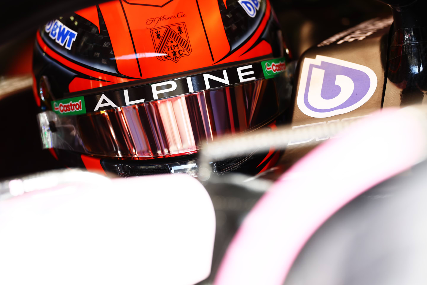 BAHRAIN, BAHRAIN - FEBRUARY 29: Esteban Ocon of France and Alpine F1 prepares to drive in the garage during practice ahead of the F1 Grand Prix of Bahrain at Bahrain International Circuit on February 29, 2024 in Bahrain, Bahrain. (Photo by Mark Thompson/Getty Images)