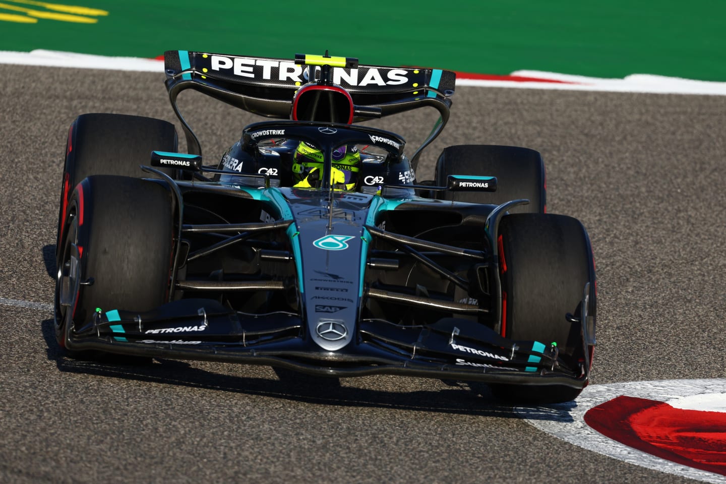 BAHRAIN, BAHRAIN - MARCH 01: Lewis Hamilton of Great Britain driving the (44) Mercedes AMG Petronas