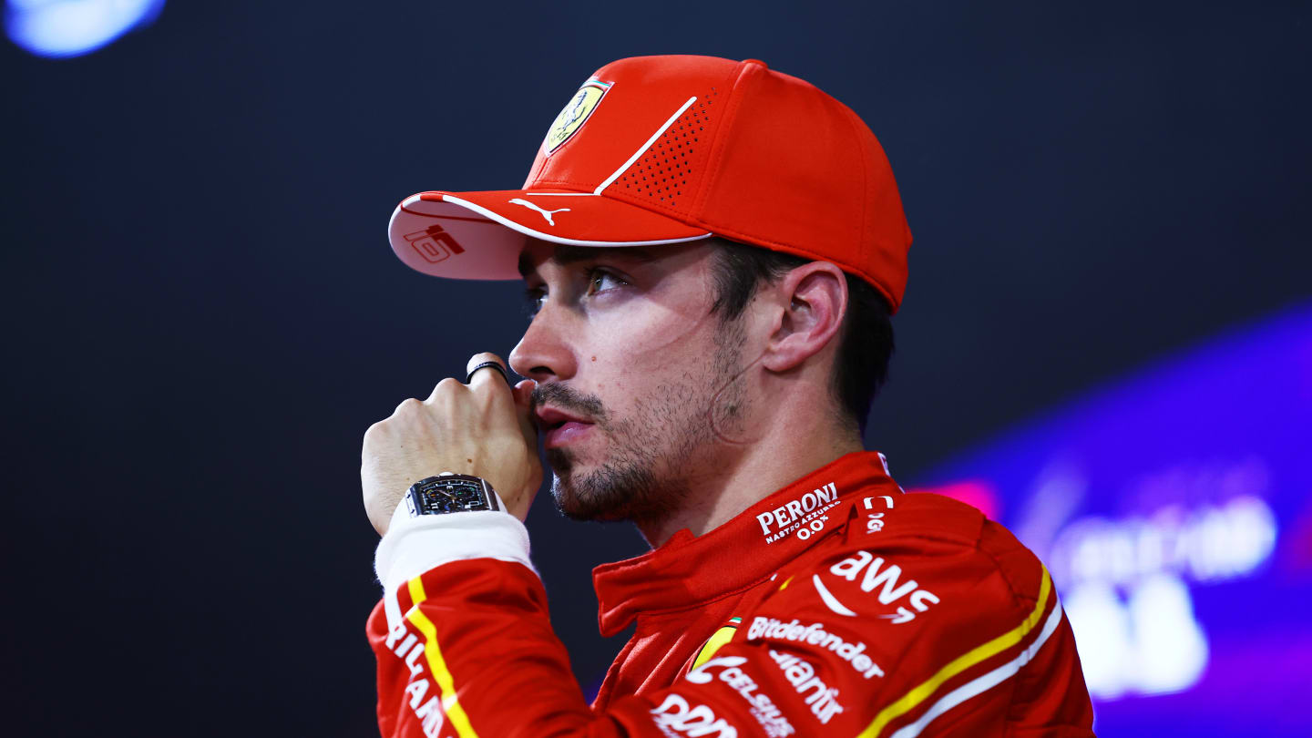 BAHRAIN, BAHRAIN - MARCH 01: Second placed qualifier Charles Leclerc of Monaco and Ferrari looks on